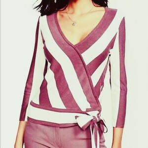 New York & Company Purple and White Wrap Blouse